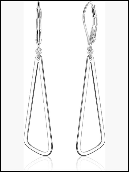 Jewelry - Sterling Silver Geometric Dangle Earrings Hypoallergenic Leverback Minimal Chic
